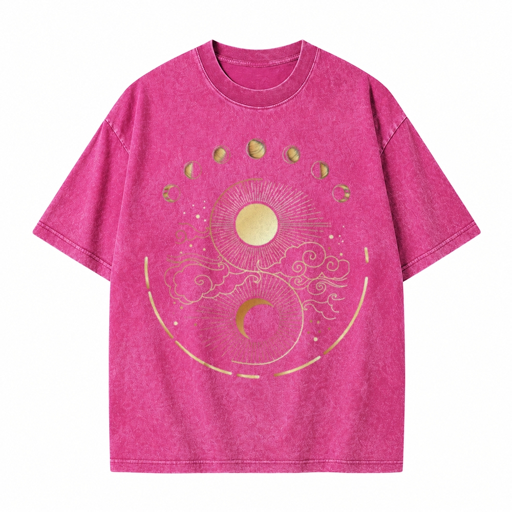 Moonnora Mystical Moon Phase Spiritual Tarot Card On Comfort Colors Washed T-Shirt