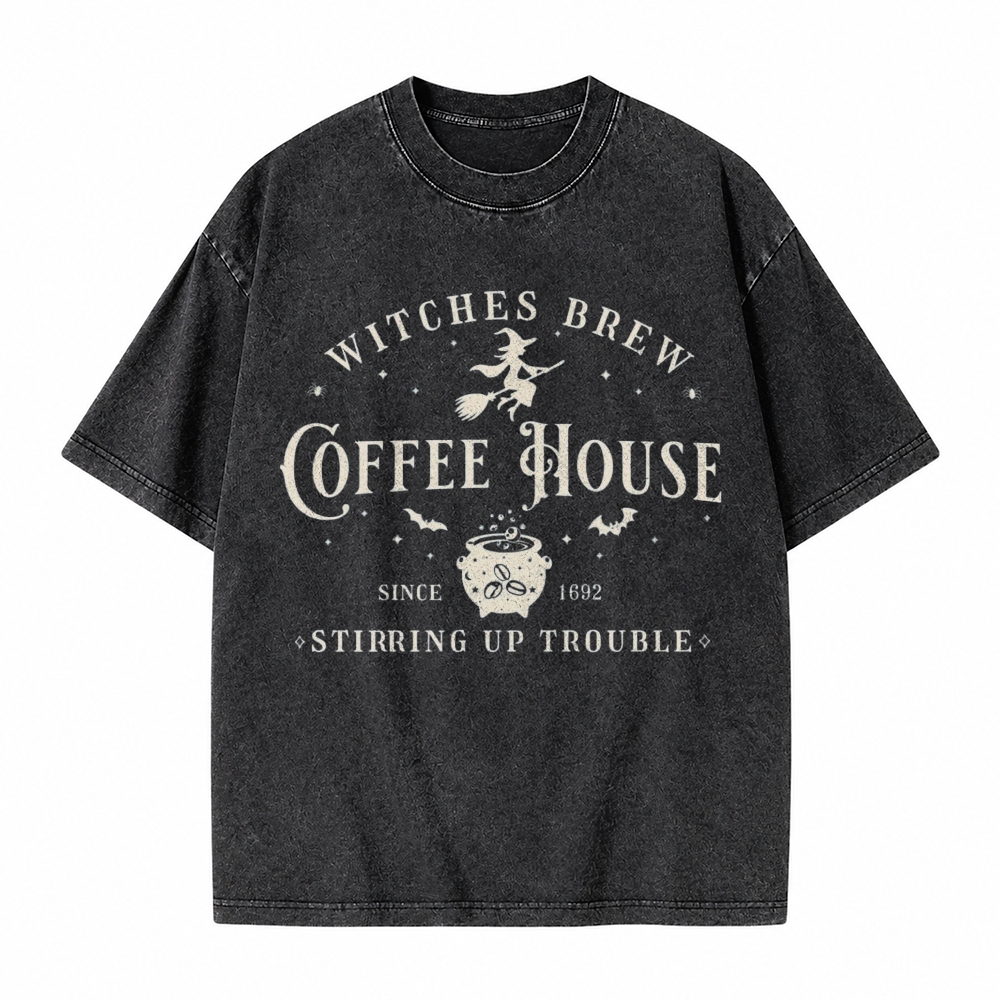 Moonnora Witches Brew Coffee House Tarot Card On Comfort Colors Washed T-Shirt