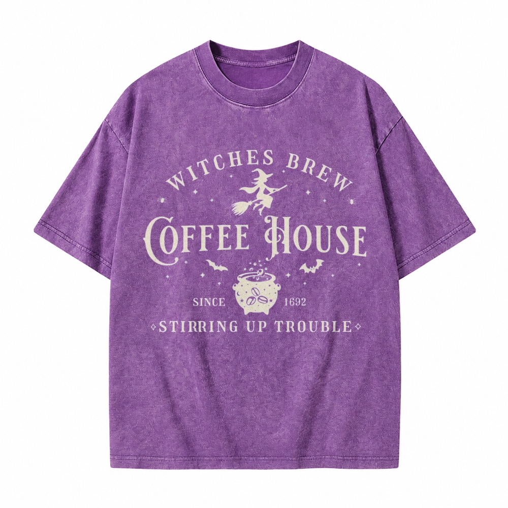 Moonnora Witches Brew Coffee House Tarot Card On Comfort Colors Washed T-Shirt