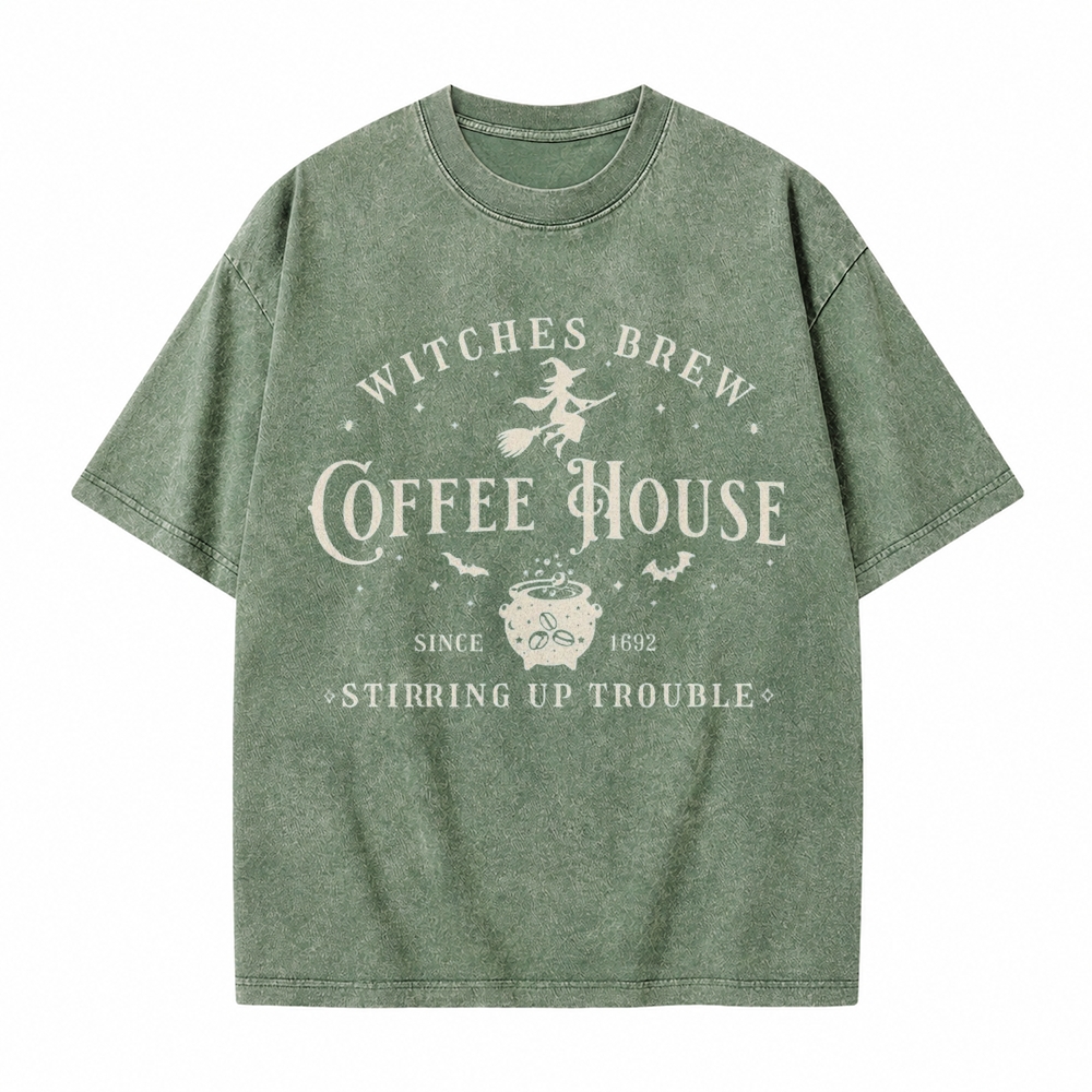 Moonnora Witches Brew Coffee House Tarot Card On Comfort Colors Washed T-Shirt