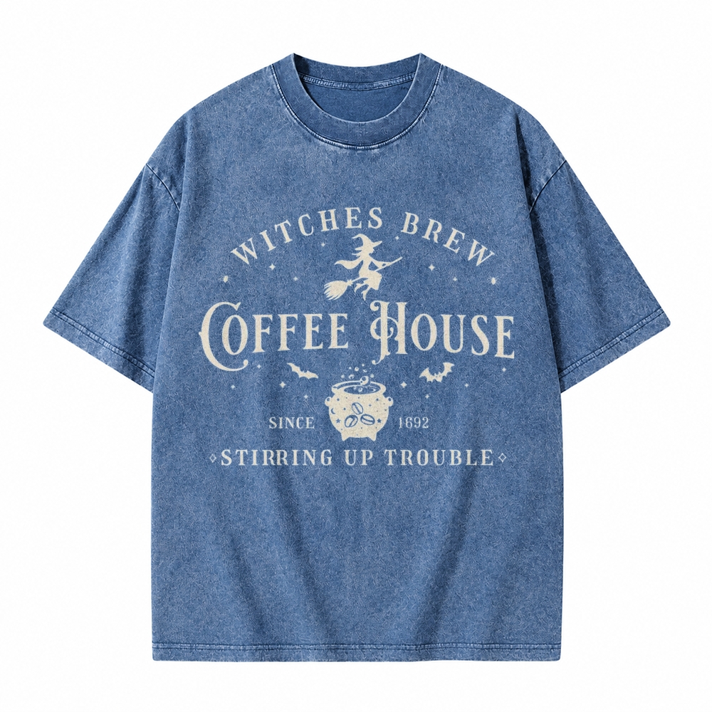 Moonnora Witches Brew Coffee House Tarot Card On Comfort Colors Washed T-Shirt