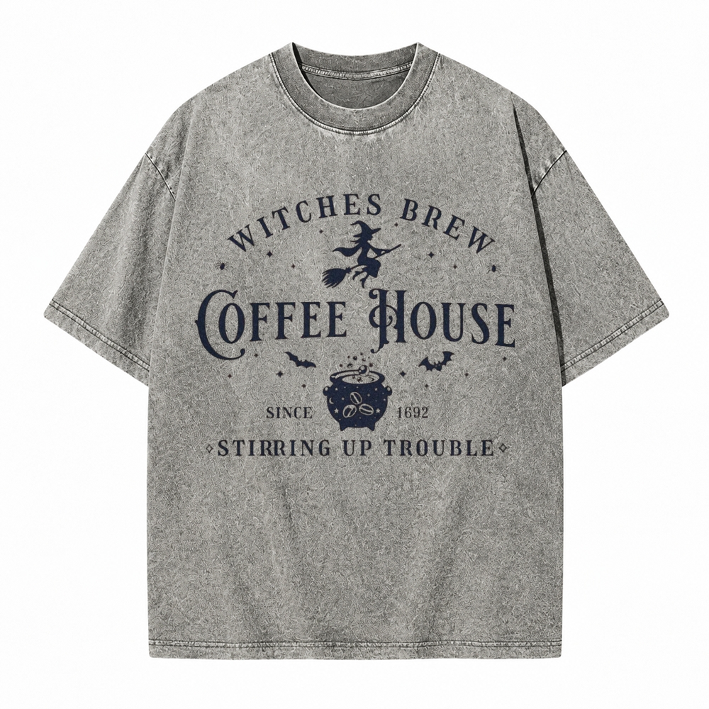 Moonnora Witches Brew Coffee House Tarot Card On Comfort Colors Washed T-Shirt