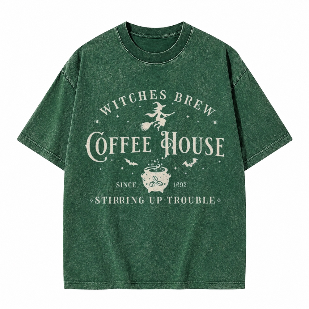 Moonnora Witches Brew Coffee House Tarot Card On Comfort Colors Washed T-Shirt