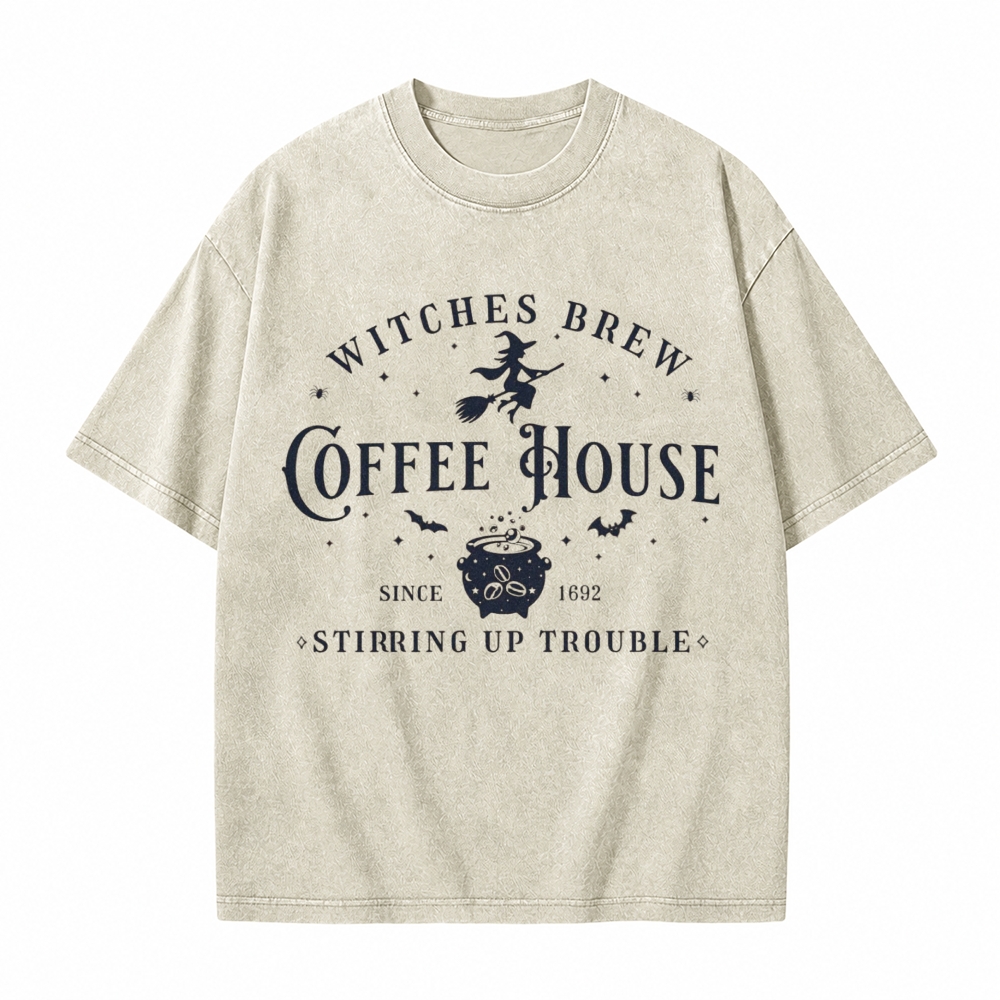Moonnora Witches Brew Coffee House Tarot Card On Comfort Colors Washed T-Shirt