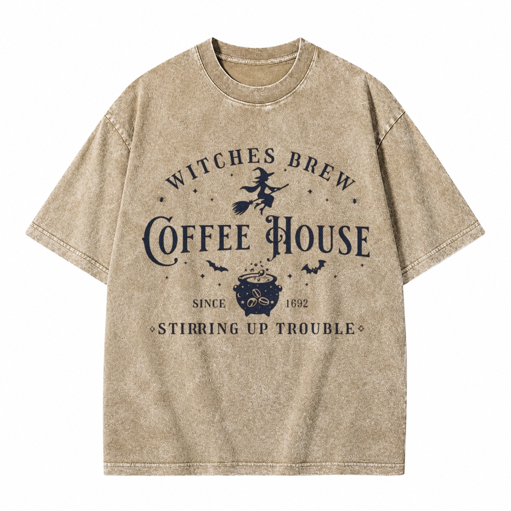 Moonnora Witches Brew Coffee House Tarot Card On Comfort Colors Washed T-Shirt