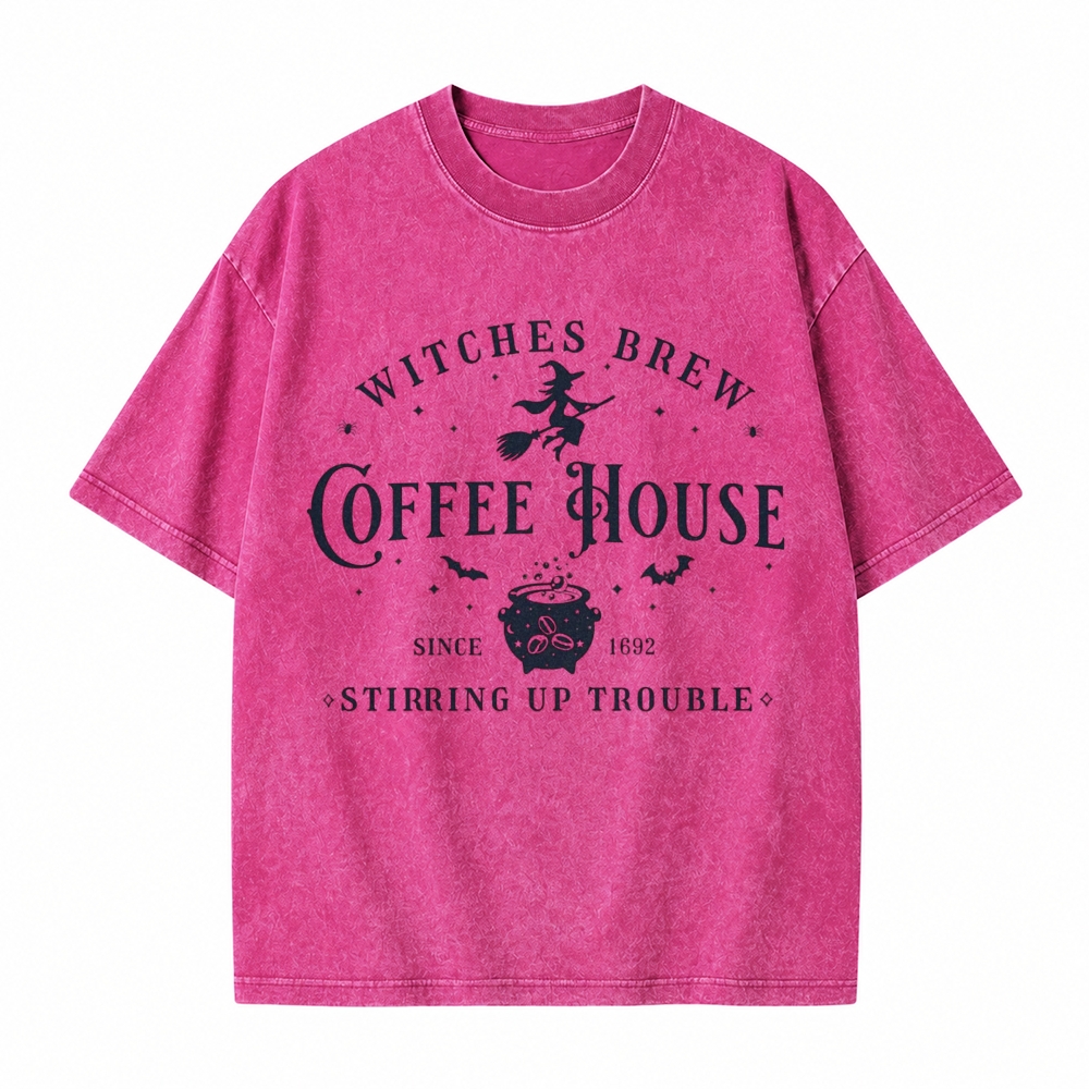 Moonnora Witches Brew Coffee House Tarot Card On Comfort Colors Washed T-Shirt
