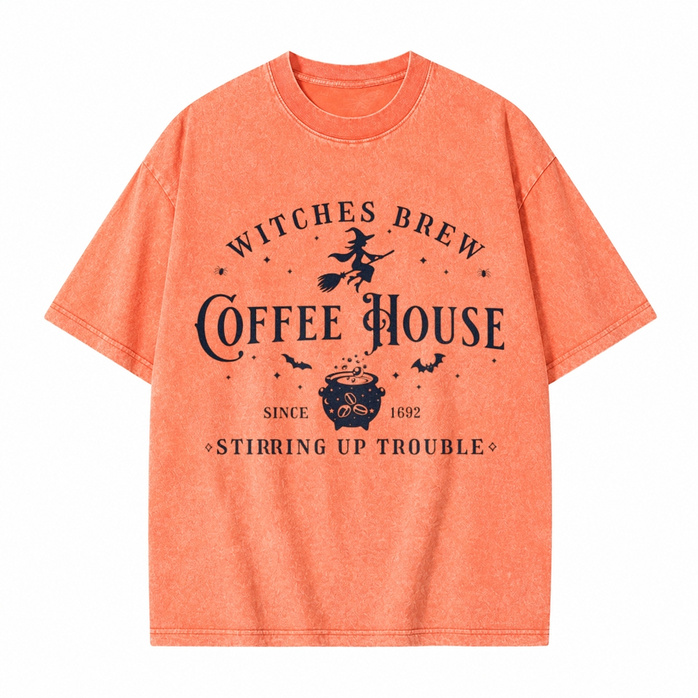 Moonnora Witches Brew Coffee House Tarot Card On Comfort Colors Washed T-Shirt