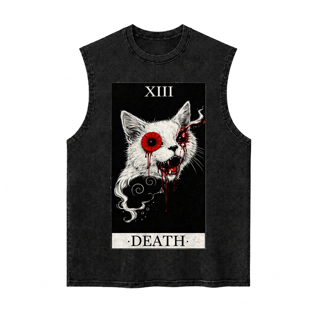 Moonnora Death Tarot Card Cat Art Tarot Card On Comfort Colors Washed Tank