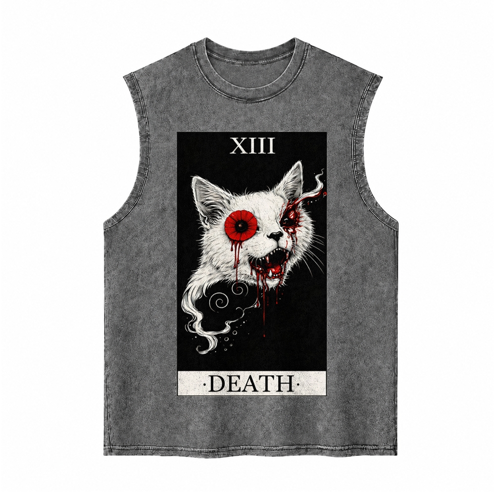 Moonnora Death Tarot Card Cat Art Tarot Card On Comfort Colors Washed Tank