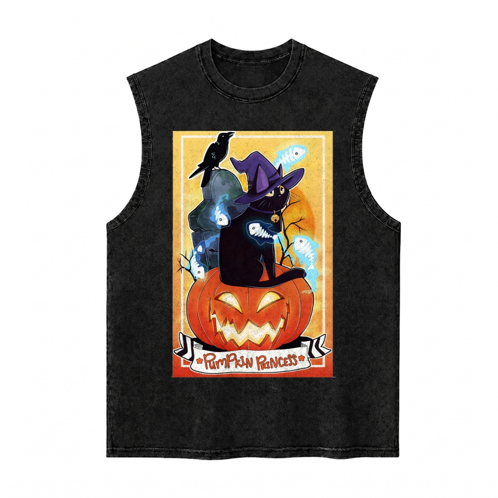 Moonnora Pumpkin Princess Black Cat Tarot Card On Comfort Colors Washed Tank