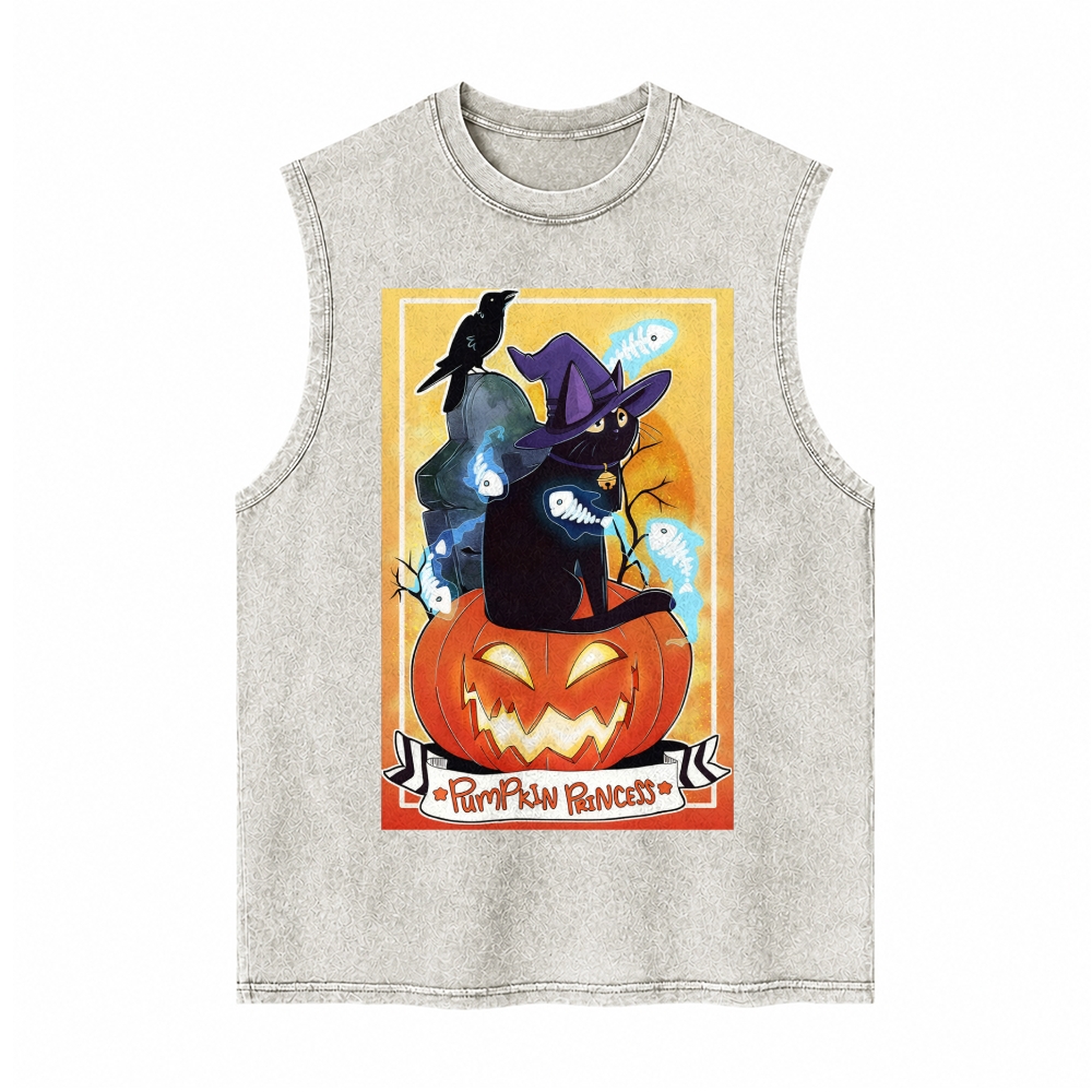Moonnora Pumpkin Princess Black Cat Tarot Card On Comfort Colors Washed Tank