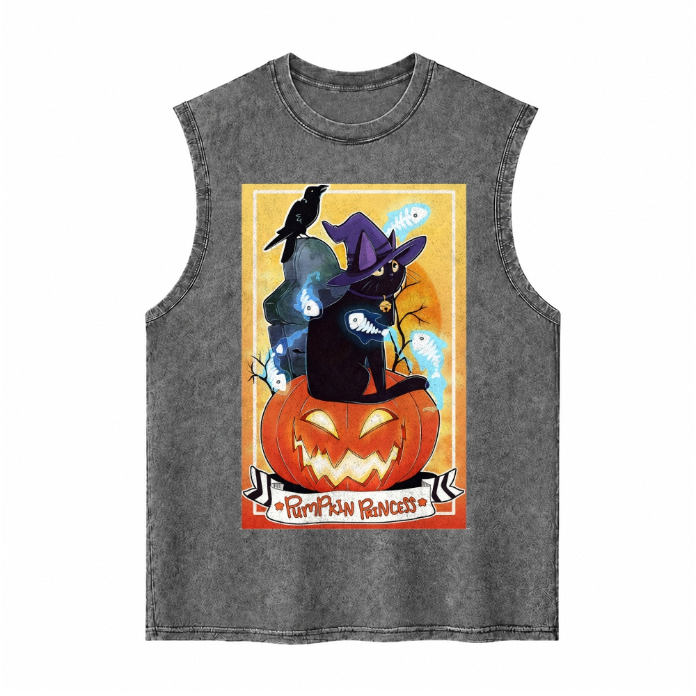 Moonnora Pumpkin Princess Black Cat Tarot Card On Comfort Colors Washed Tank