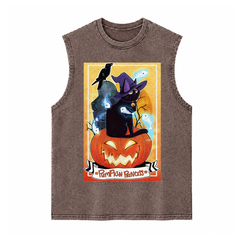 Moonnora Pumpkin Princess Black Cat Tarot Card On Comfort Colors Washed Tank