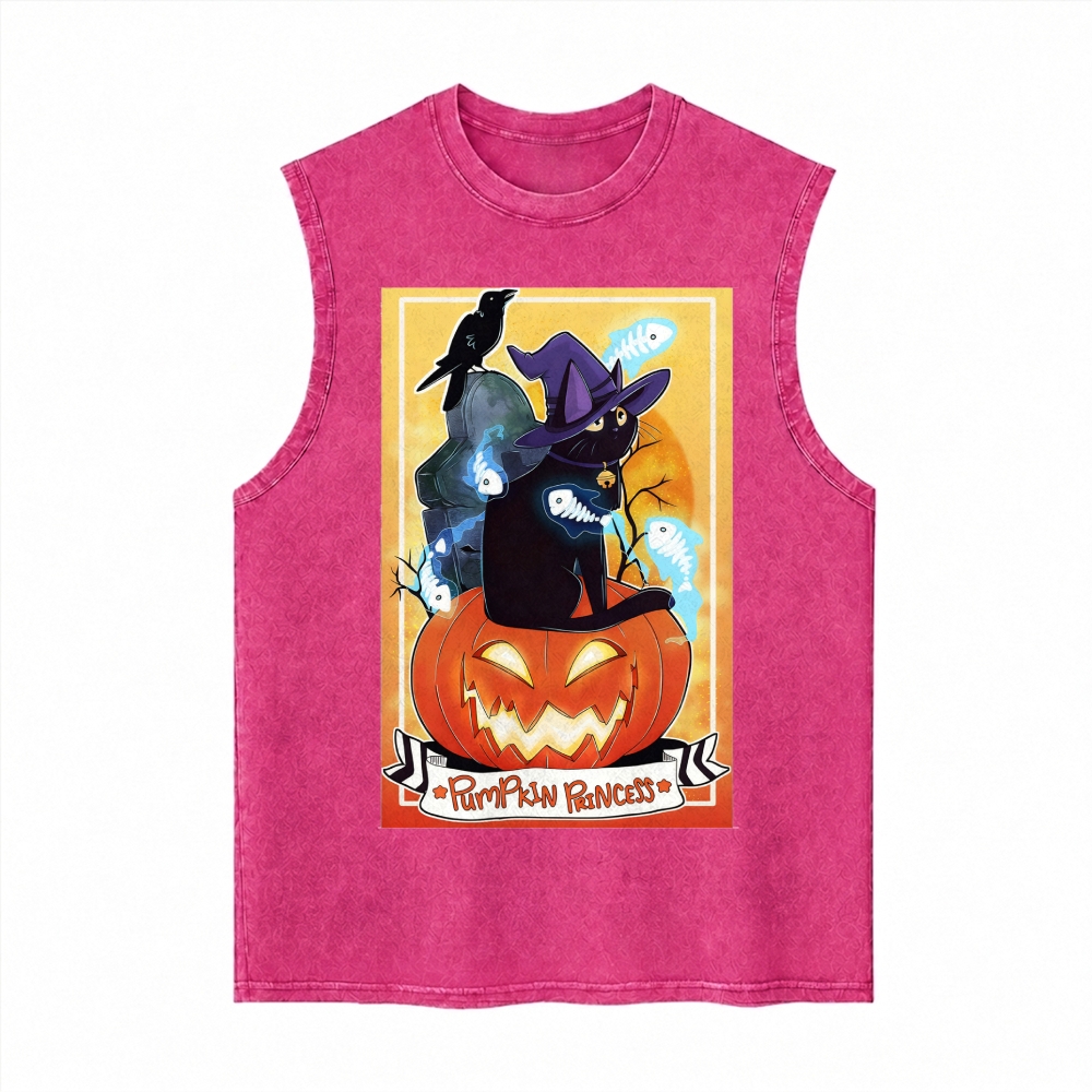 Moonnora Pumpkin Princess Black Cat Tarot Card On Comfort Colors Washed Tank
