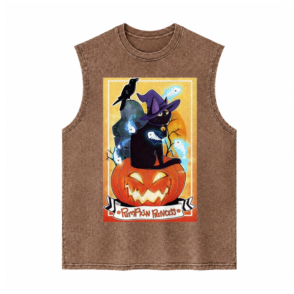 Moonnora Pumpkin Princess Black Cat Tarot Card On Comfort Colors Washed Tank