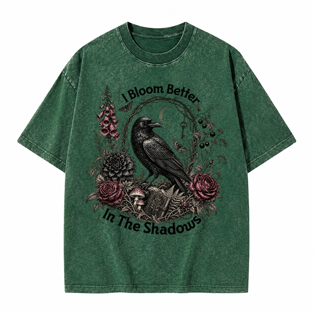 Moonnora Vintage I Bloom Better In The Shadow Raven Tarot Card On Comfort Colors Washed T-Shirt