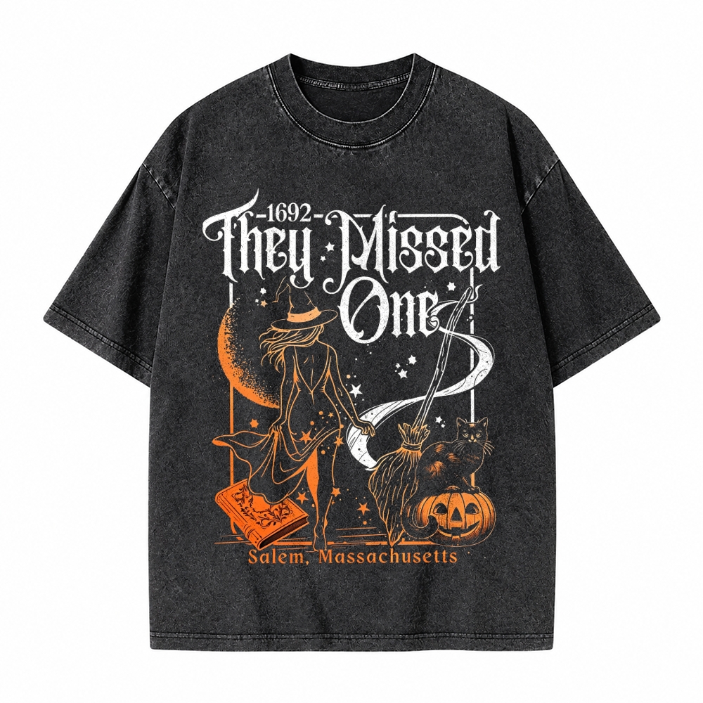 Moonnora 1692 They Missed One Salem Halloween Tarot Card On Comfort Colors Washed T-Shirt