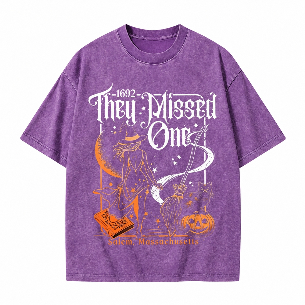 Moonnora 1692 They Missed One Salem Halloween Tarot Card On Comfort Colors Washed T-Shirt