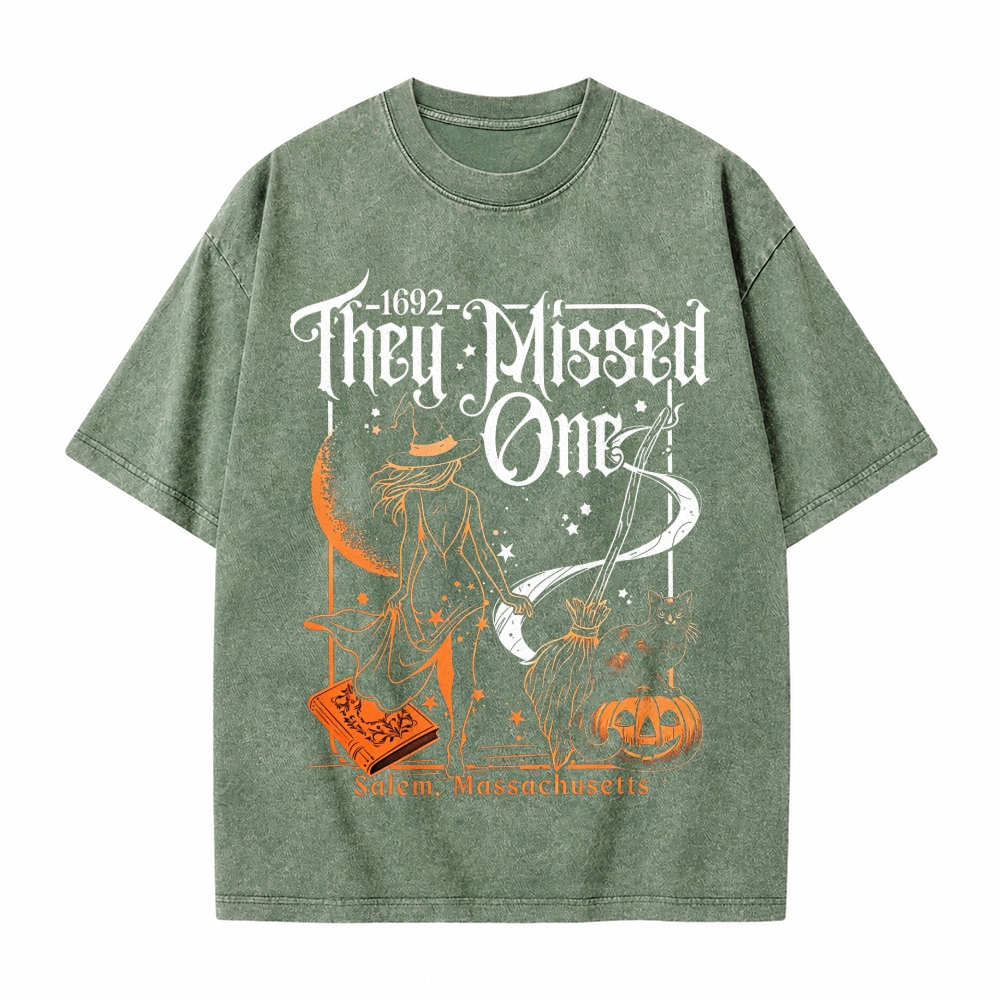 Moonnora 1692 They Missed One Salem Halloween Tarot Card On Comfort Colors Washed T-Shirt