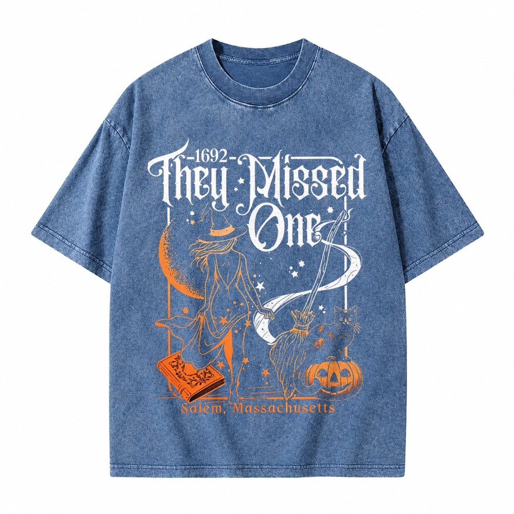 Moonnora 1692 They Missed One Salem Halloween Tarot Card On Comfort Colors Washed T-Shirt