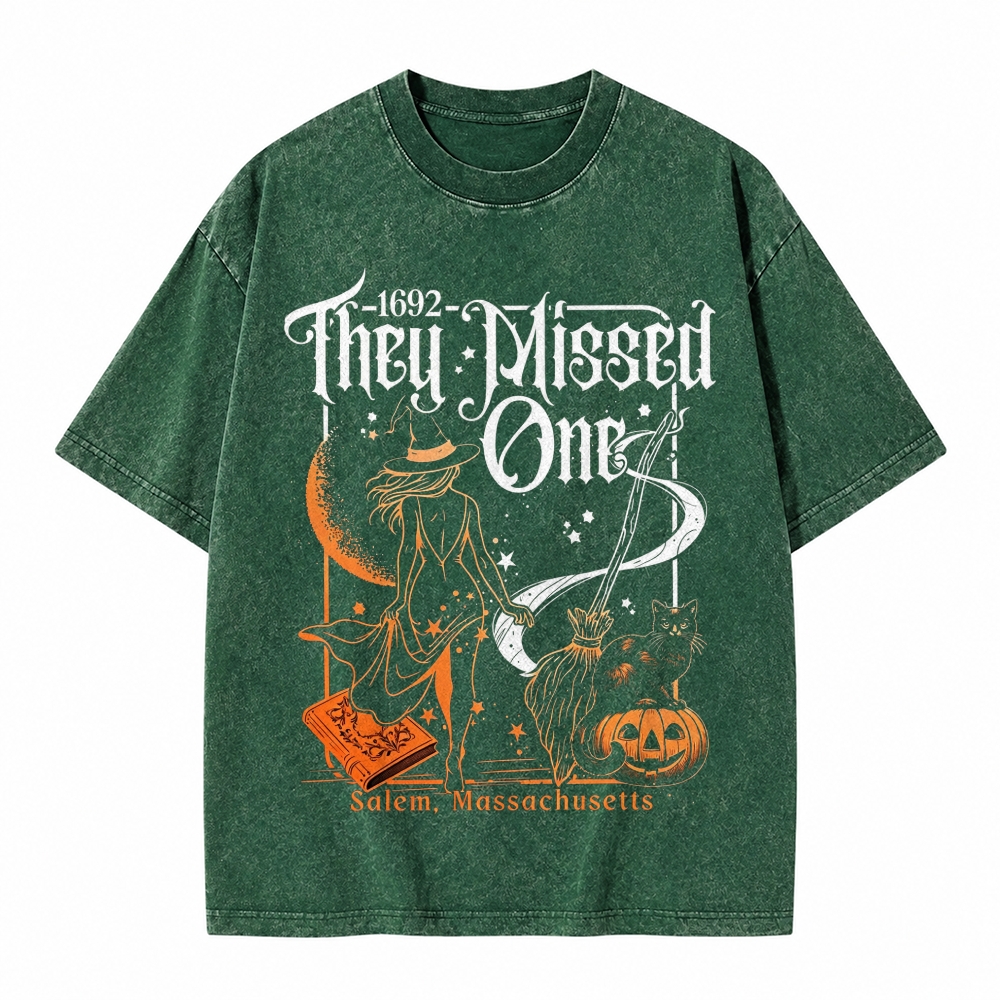 Moonnora 1692 They Missed One Salem Halloween Tarot Card On Comfort Colors Washed T-Shirt