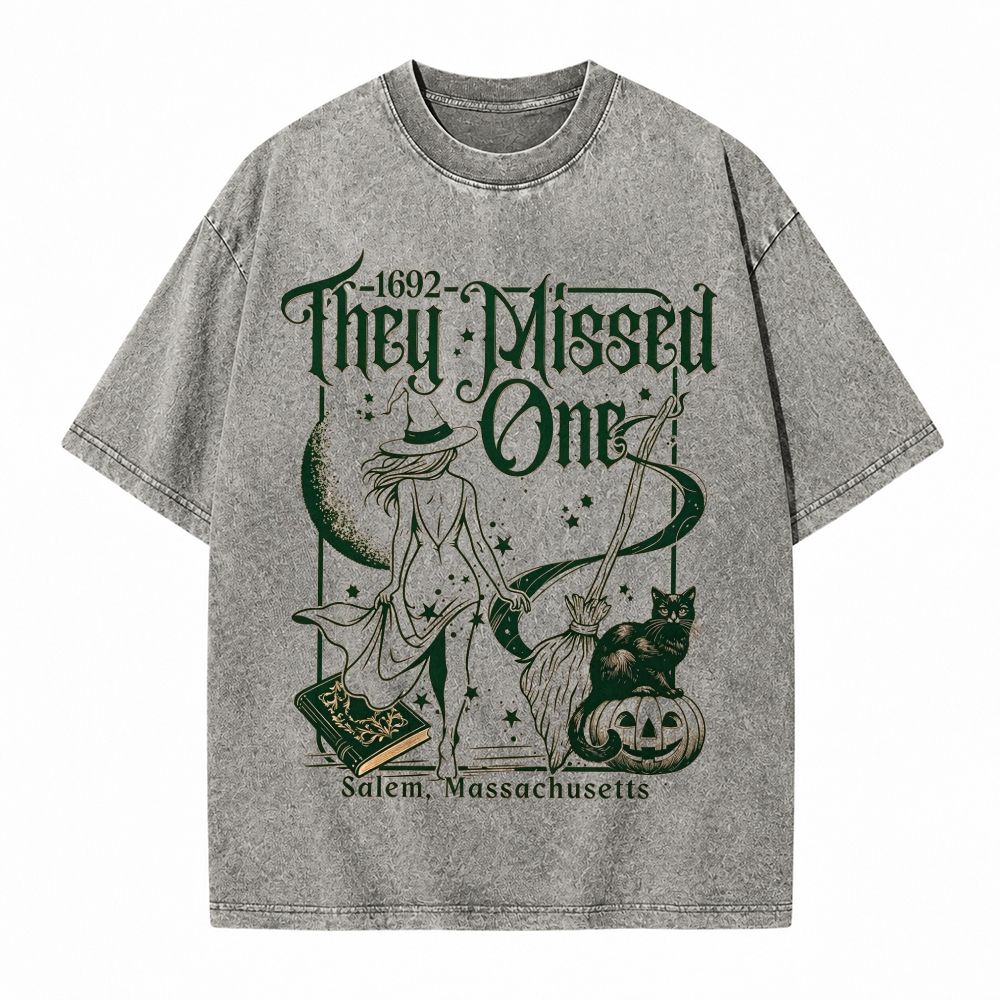 Moonnora 1692 They Missed One Salem Halloween Tarot Card On Comfort Colors Washed T-Shirt