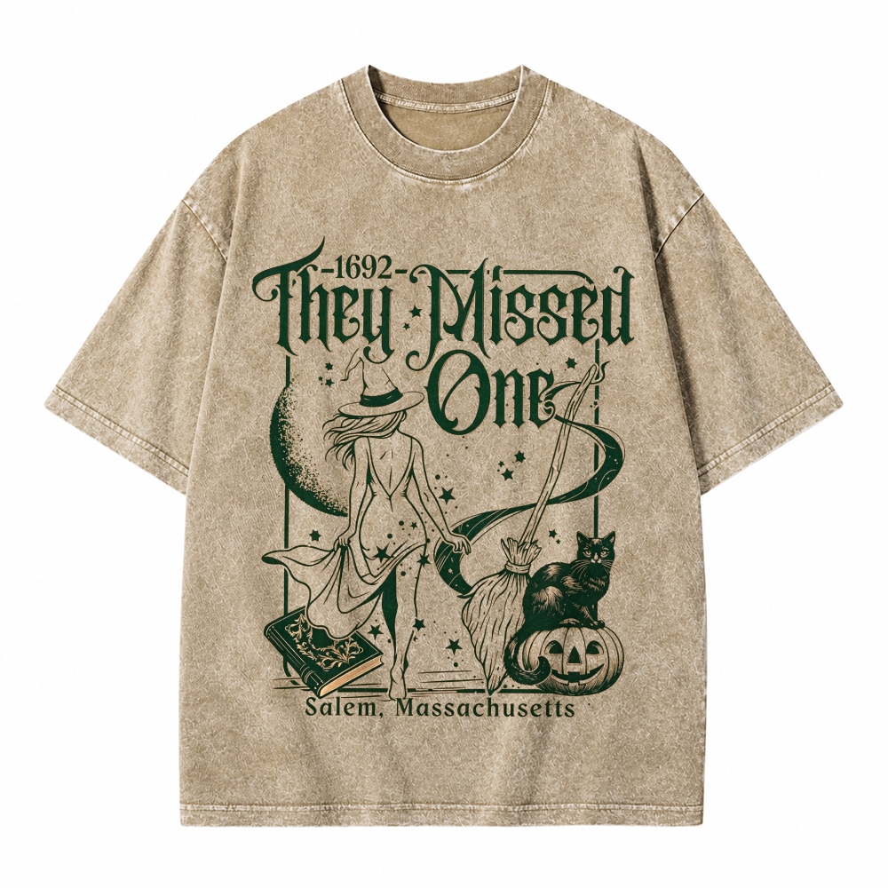 Moonnora 1692 They Missed One Salem Halloween Tarot Card On Comfort Colors Washed T-Shirt