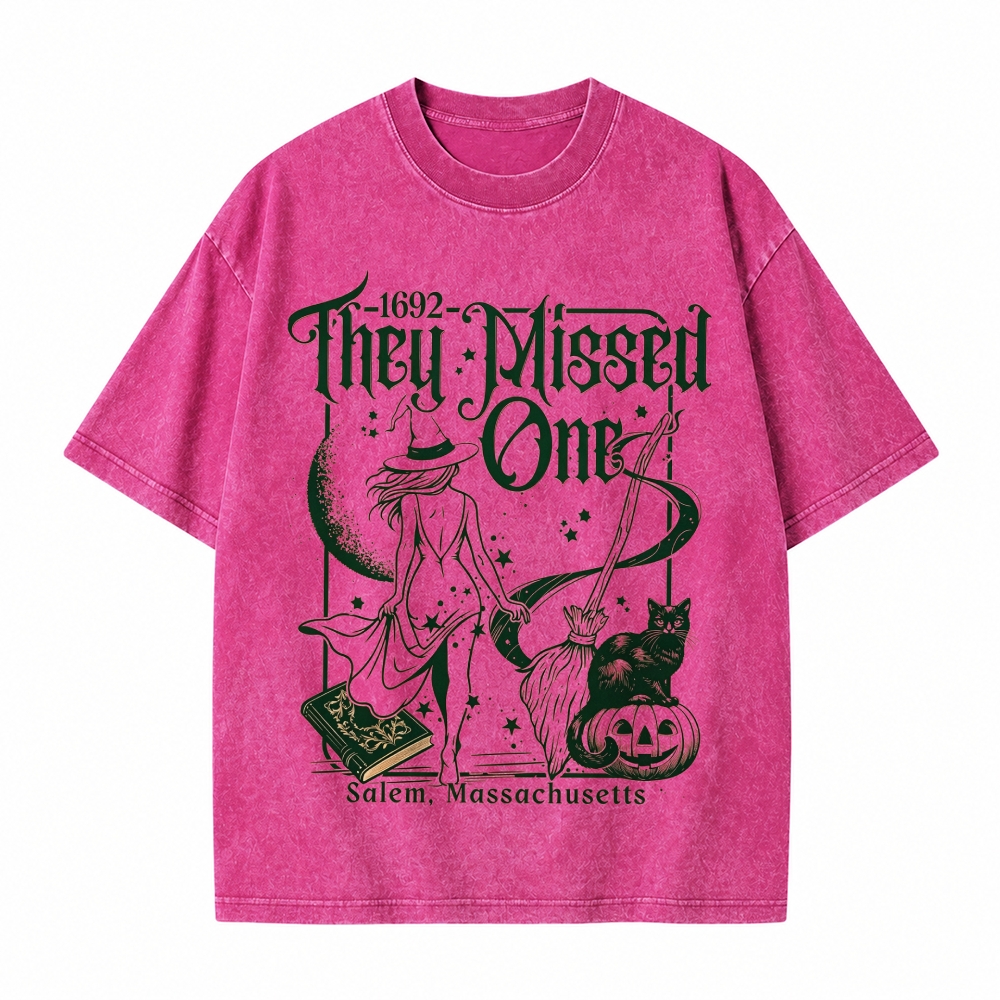 Moonnora 1692 They Missed One Salem Halloween Tarot Card On Comfort Colors Washed T-Shirt