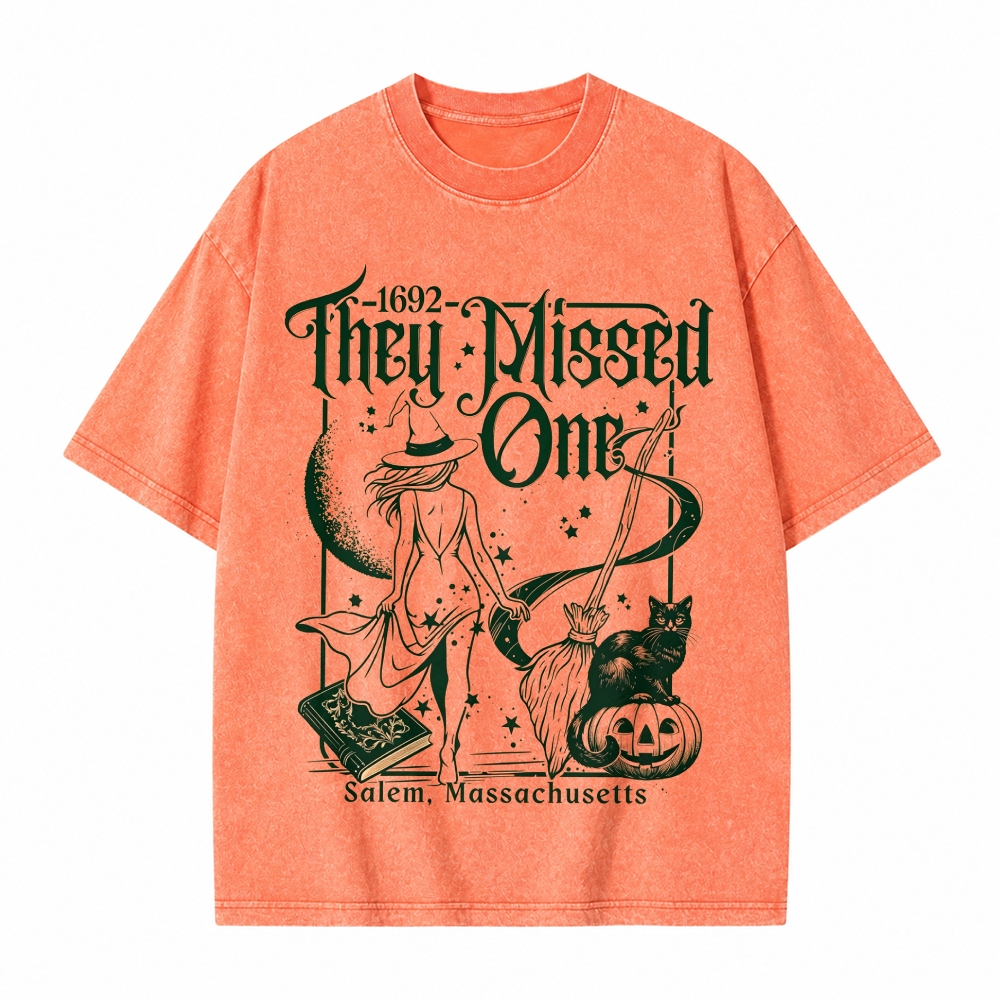 Moonnora 1692 They Missed One Salem Halloween Tarot Card On Comfort Colors Washed T-Shirt