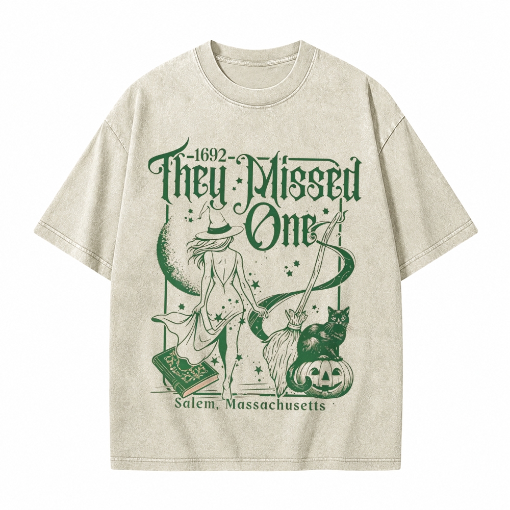 Moonnora 1692 They Missed One Salem Halloween Tarot Card On Comfort Colors Washed T-Shirt