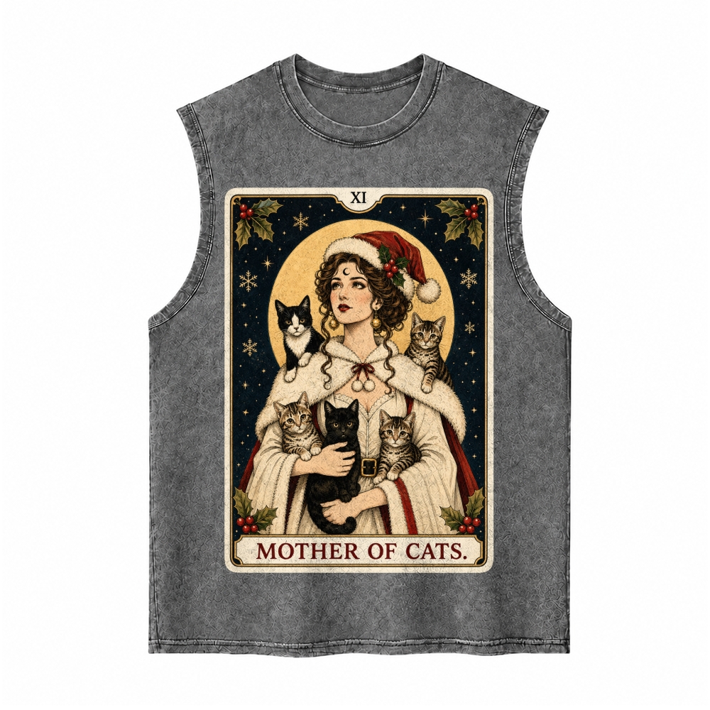 Moonnora Mother of Cats Christmas Tarot Card On Comfort Colors Washed Tank