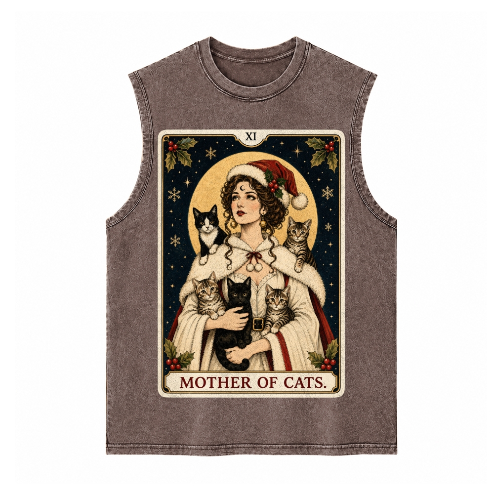 Moonnora Mother of Cats Christmas Tarot Card On Comfort Colors Washed Tank