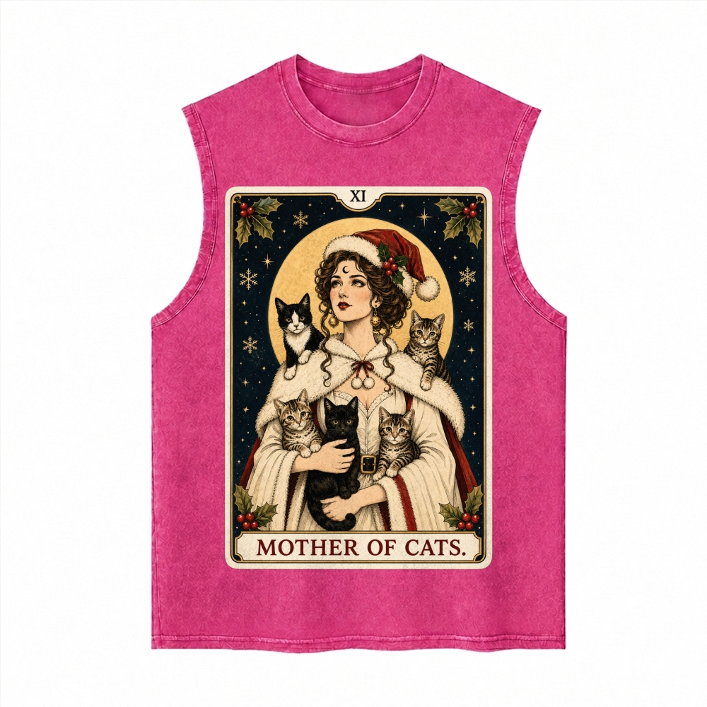 Moonnora Mother of Cats Christmas Tarot Card On Comfort Colors Washed Tank