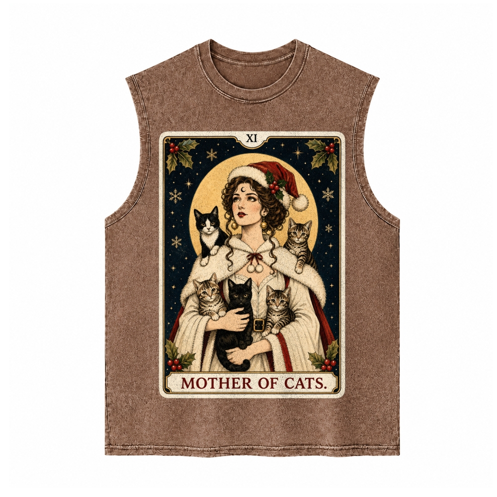 Moonnora Mother of Cats Christmas Tarot Card On Comfort Colors Washed Tank