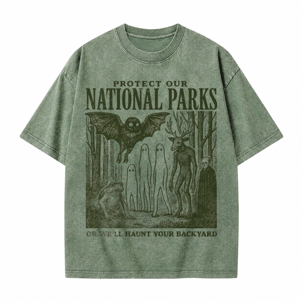 Moonnora Mothman Cryptid Alt National Park Tarot Card On Comfort Colors Washed T-Shirt