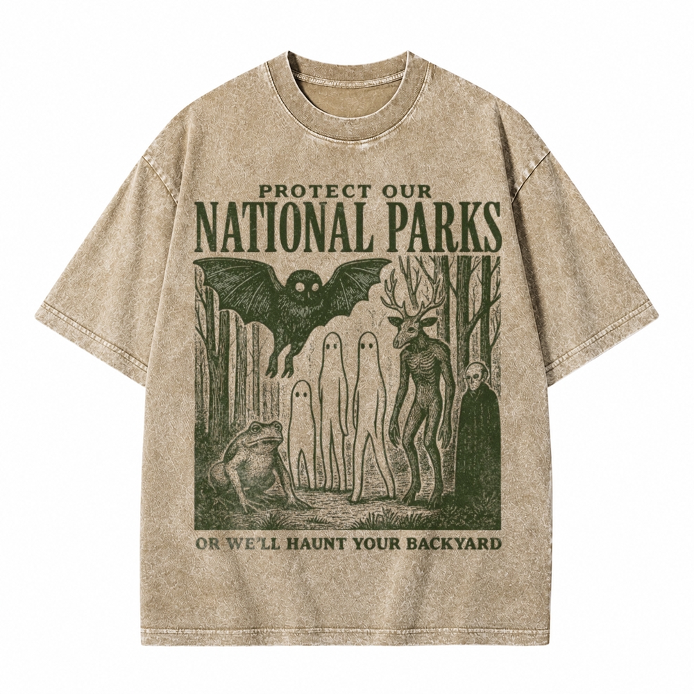 Moonnora Mothman Cryptid Alt National Park Tarot Card On Comfort Colors Washed T-Shirt