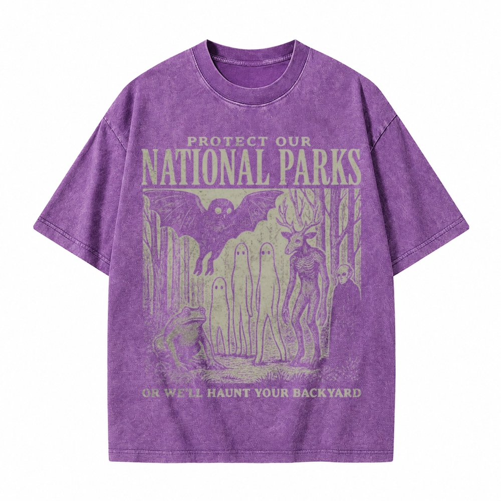 Moonnora Mothman Cryptid Alt National Park Tarot Card On Comfort Colors Washed T-Shirt