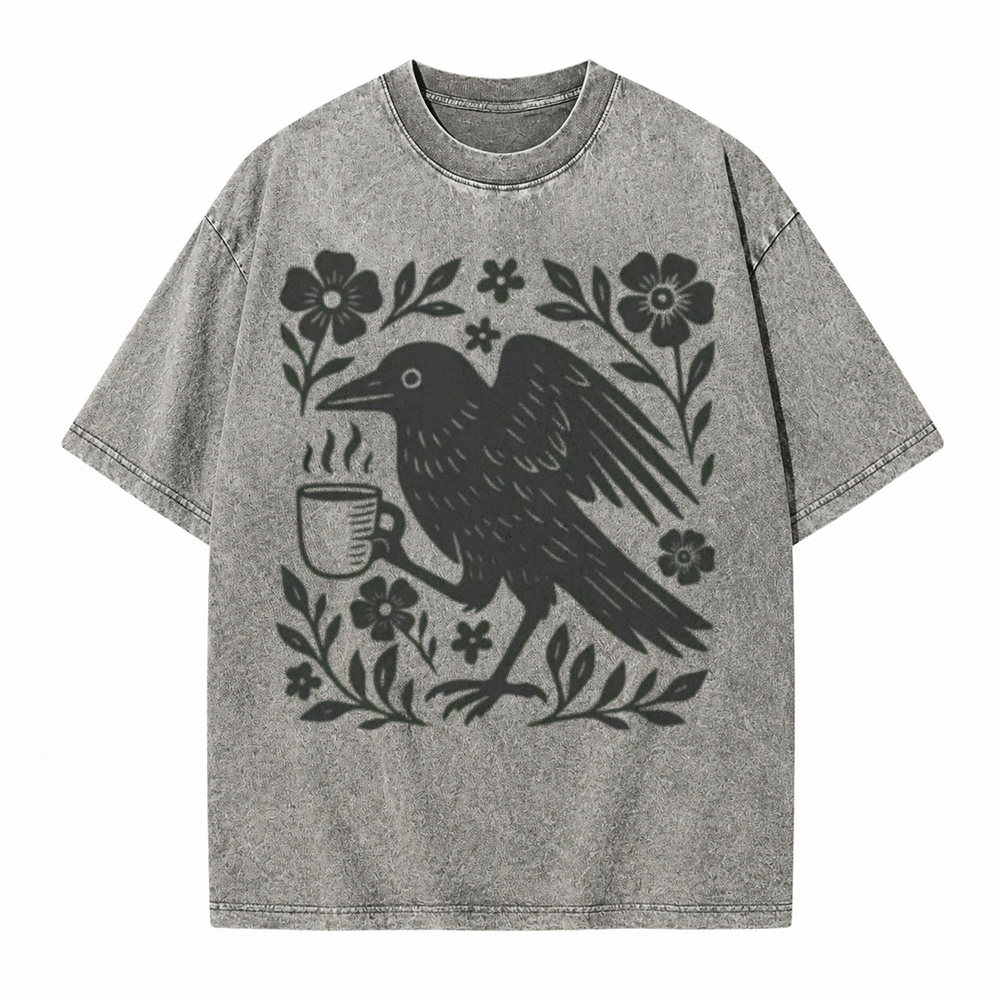 Moonnora Boho Crow Bird Coffee Lover Tarot Card On Comfort Colors Washed T-Shirt