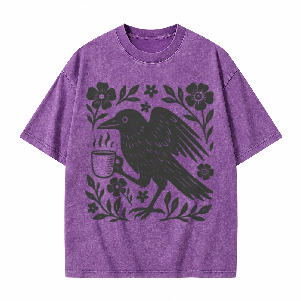 Moonnora Boho Crow Bird Coffee Lover Tarot Card On Comfort Colors Washed T-Shirt
