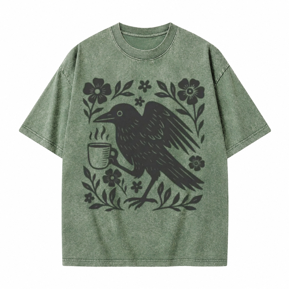 Moonnora Boho Crow Bird Coffee Lover Tarot Card On Comfort Colors Washed T-Shirt