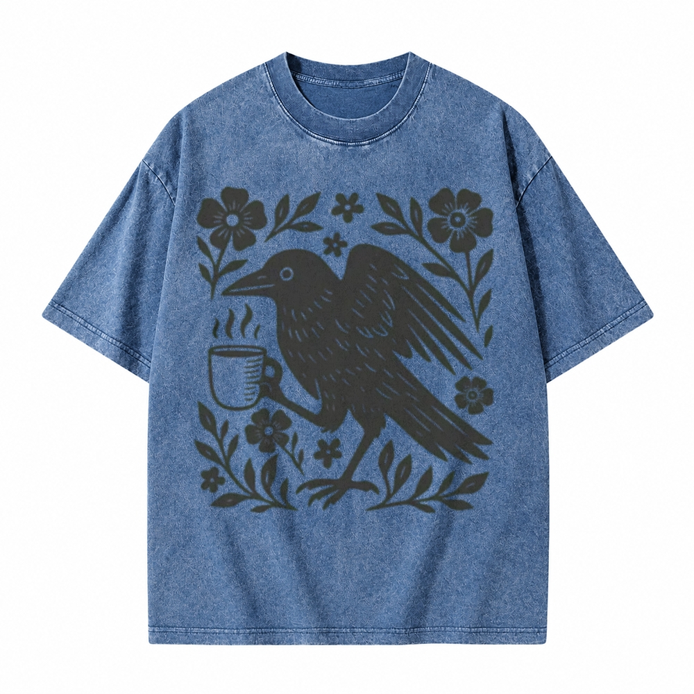 Moonnora Boho Crow Bird Coffee Lover Tarot Card On Comfort Colors Washed T-Shirt