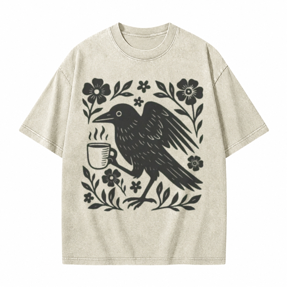 Moonnora Boho Crow Bird Coffee Lover Tarot Card On Comfort Colors Washed T-Shirt