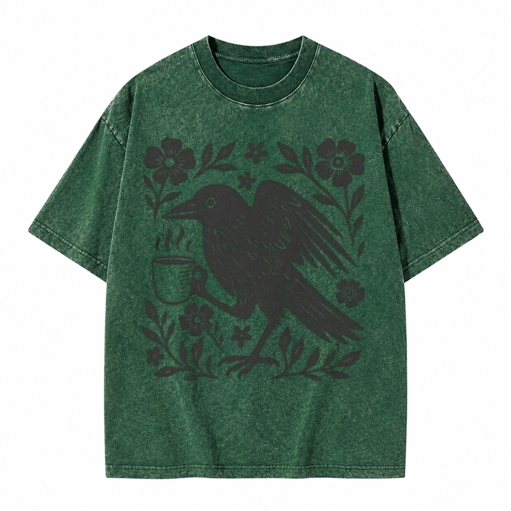 Moonnora Boho Crow Bird Coffee Lover Tarot Card On Comfort Colors Washed T-Shirt