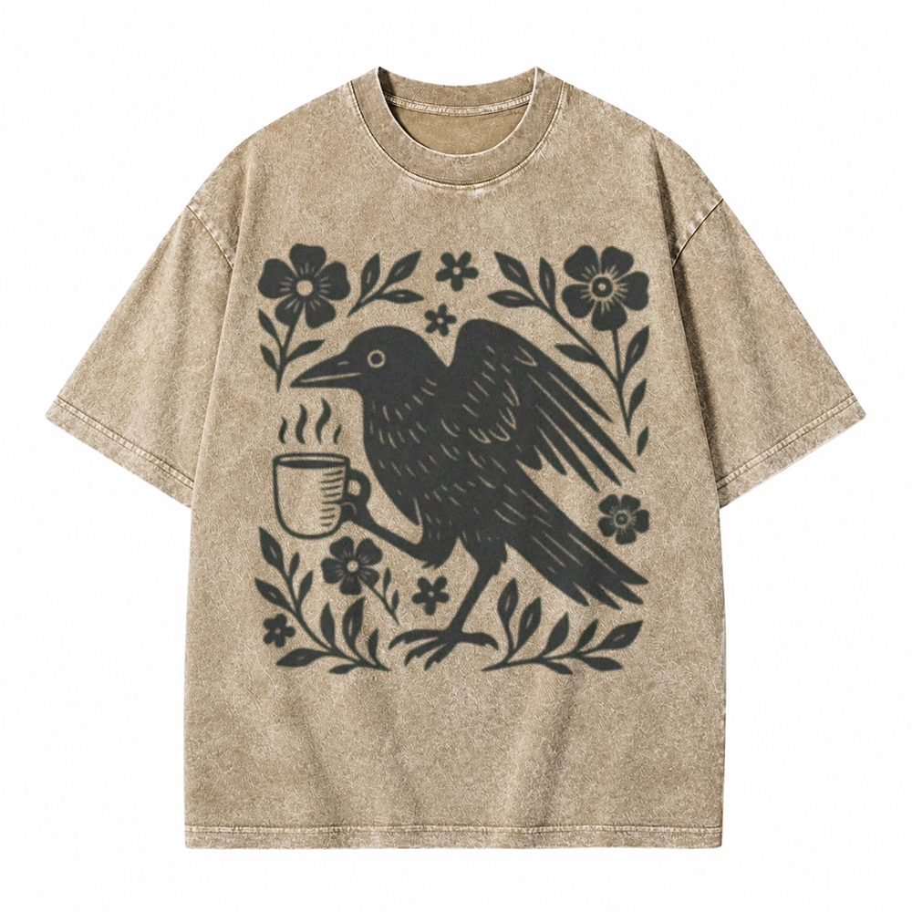 Moonnora Boho Crow Bird Coffee Lover Tarot Card On Comfort Colors Washed T-Shirt