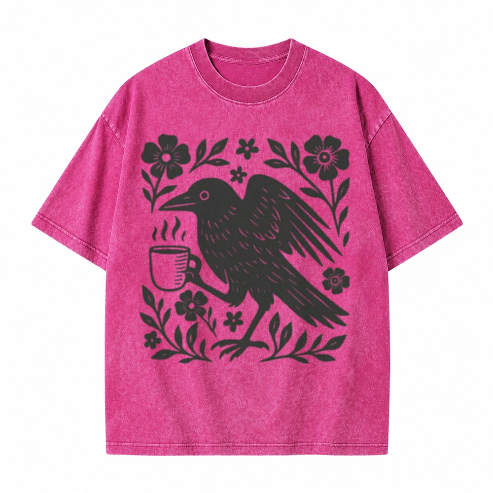 Moonnora Boho Crow Bird Coffee Lover Tarot Card On Comfort Colors Washed T-Shirt