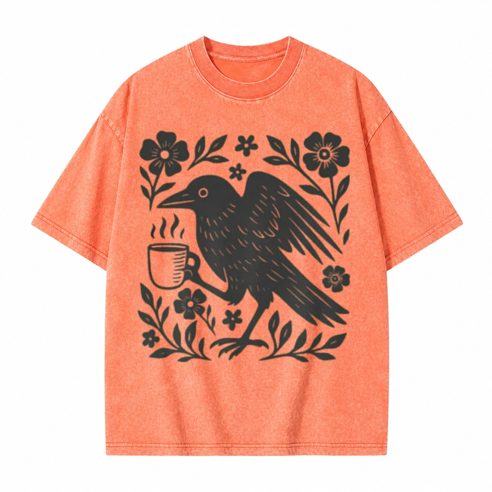 Moonnora Boho Crow Bird Coffee Lover Tarot Card On Comfort Colors Washed T-Shirt
