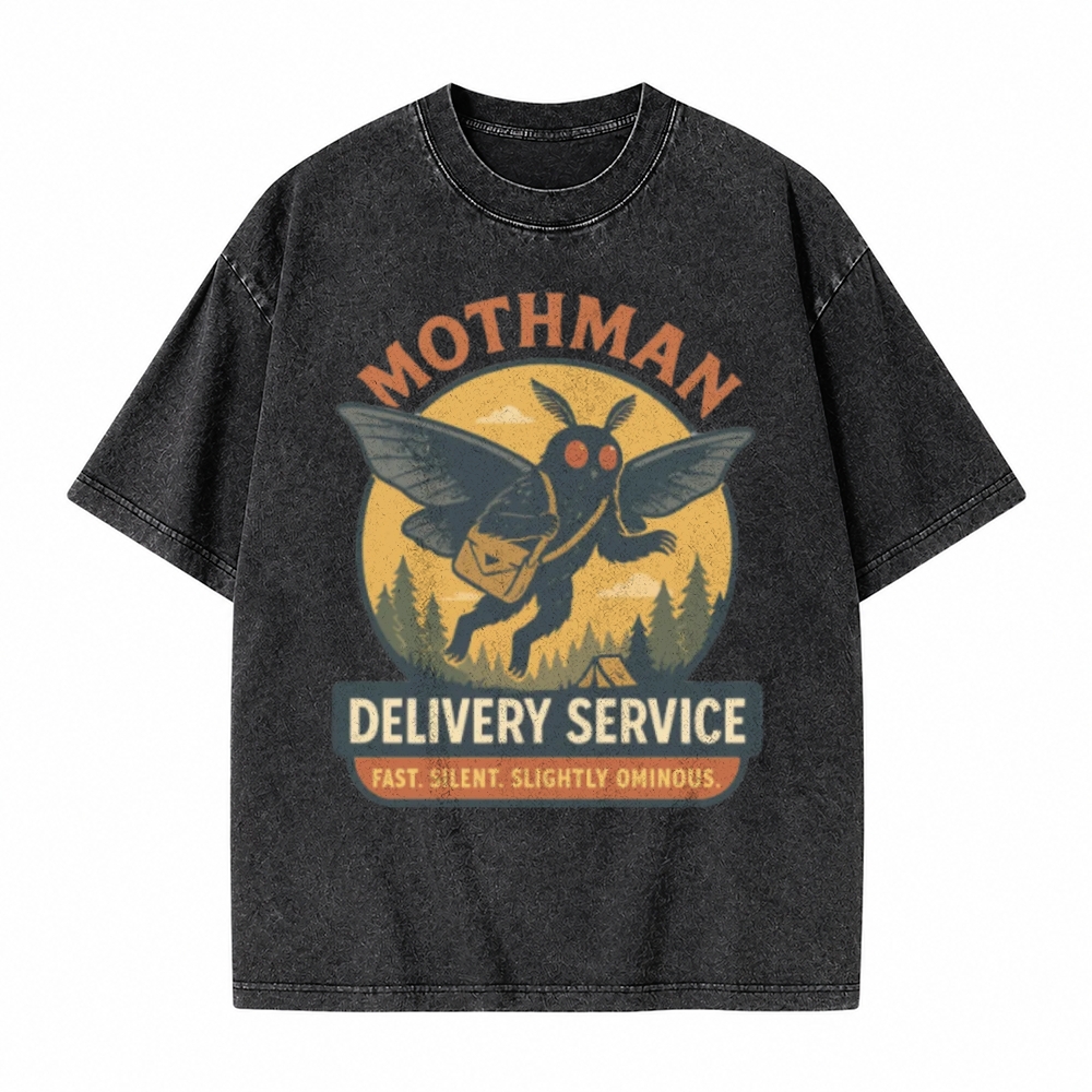 Moonnora Funny Mothman Ominous Delivery Service Tarot Card On Comfort Colors Washed T-Shirt