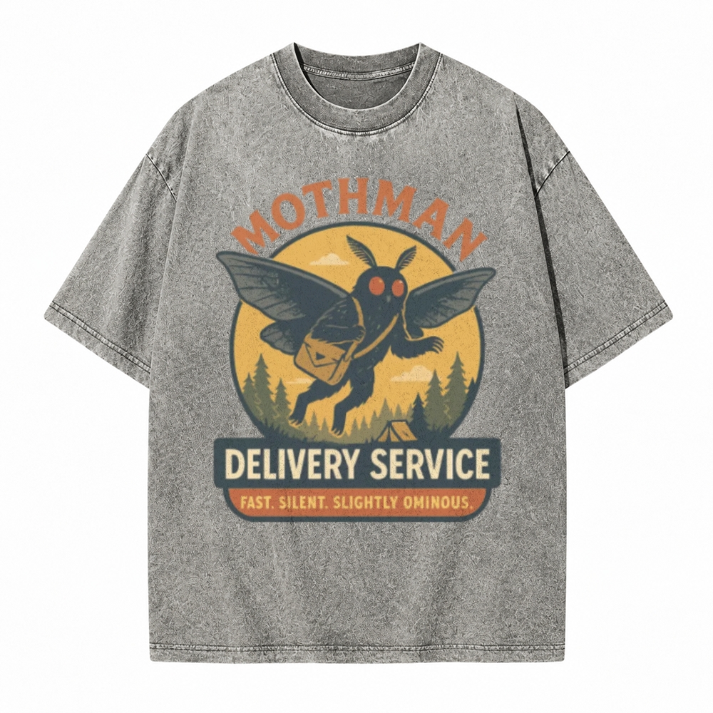 Moonnora Funny Mothman Ominous Delivery Service Tarot Card On Comfort Colors Washed T-Shirt