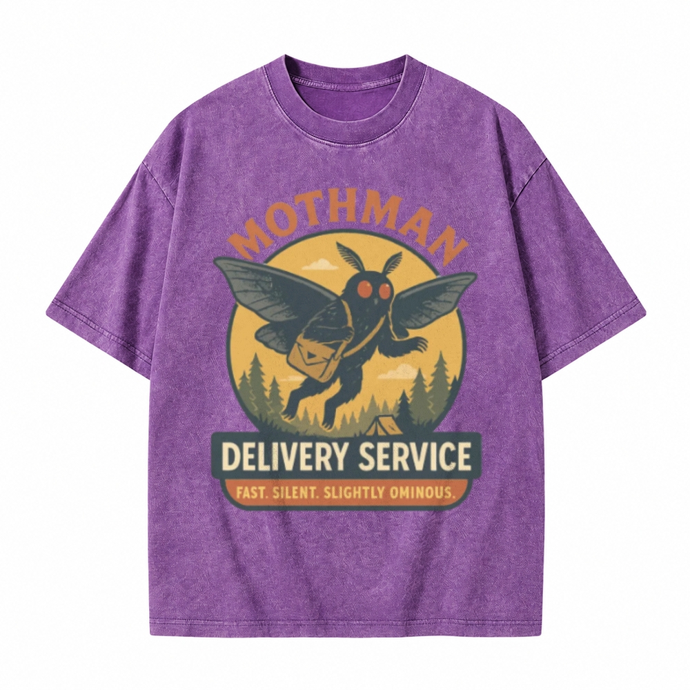 Moonnora Funny Mothman Ominous Delivery Service Tarot Card On Comfort Colors Washed T-Shirt