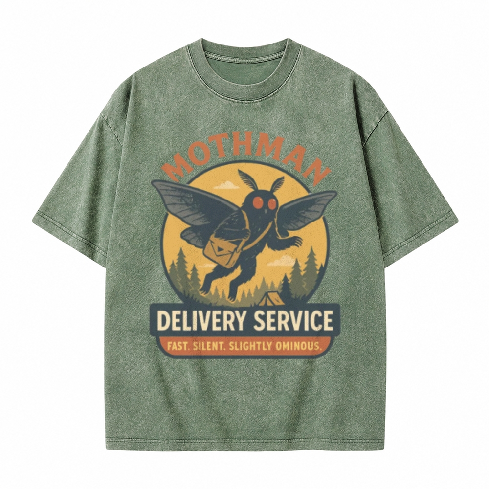 Moonnora Funny Mothman Ominous Delivery Service Tarot Card On Comfort Colors Washed T-Shirt